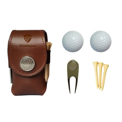 Vegan Leather Golf Ball Holder Tee Pouch Gift Set