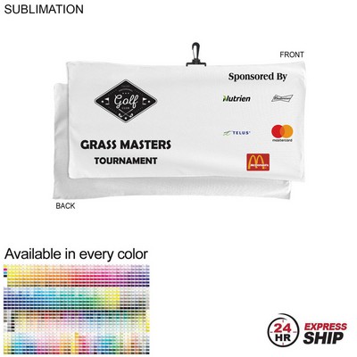 24 Hr Express Ship - Oversized Golf Towel in Microfiber Terry, w/Black Hook, Sublimated (22"x44")