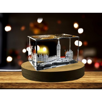 House of Parliament 3D Engraved Crystal Souvenir w/LED Base