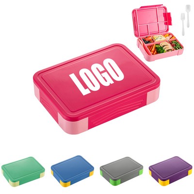 6-Compartment Lunch Bento Box Container w/Built-in Utensil Set