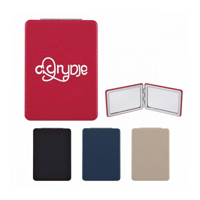 PU Folding Portable Mirror With Double Magnification