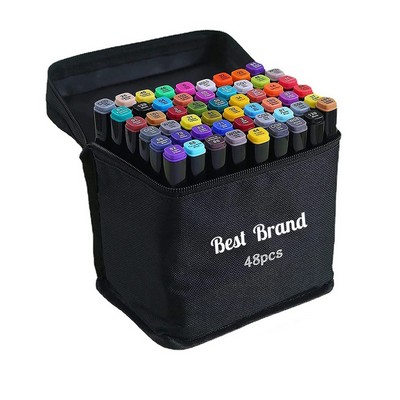 48-Color Dual-Tip Alcohol Markers - Professional Art Set