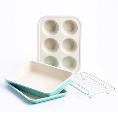 GreenLife 4Pc Healthy Ceramic Nonstick Toaster Oven Bakeware Set - Turquoise