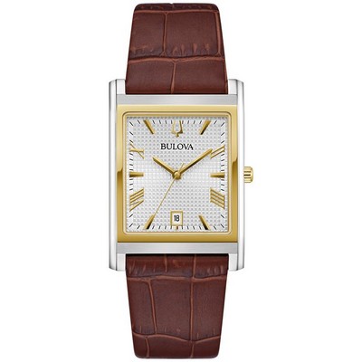 Bulova Men's Classic Leather Strap Watch Silver-White Dial