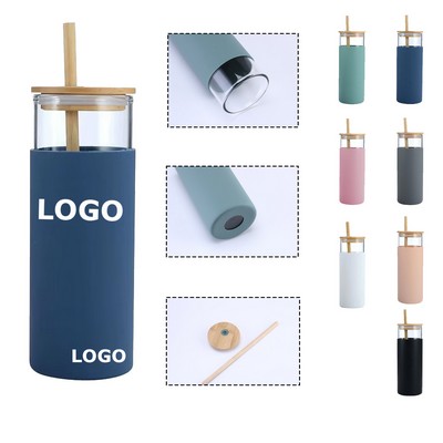 17 Oz Glass Tumbler With Lid & Straw