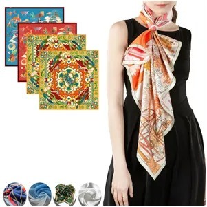 Custom Full Color 12 Momme 100% Silk Square Scarf (Ocean)