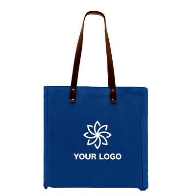 Leather Handle Zipper Pocket Dyed Canvas Gusset Tote Bag