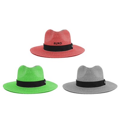 Wide Brim Paper Straw Panama Fedora Sun Hat