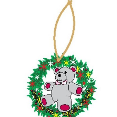 Teddy Bear Promotional Wreath Ornament w/ Black Back (4 Square Inch)