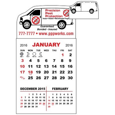 3-Month Adhesive Mini Calendar Pad w/Van Shape