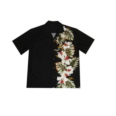 Hawaiian Vertical Print Shirt (S - 3XL) - 100% Cotton Poplin Tropical Flowers w/ Coconut Buttons