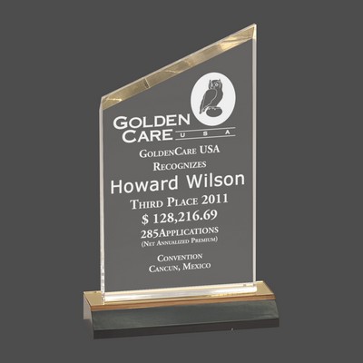 Gold Reflection Beveled Peak Acrylic Award w/4" Gold Mirror Base