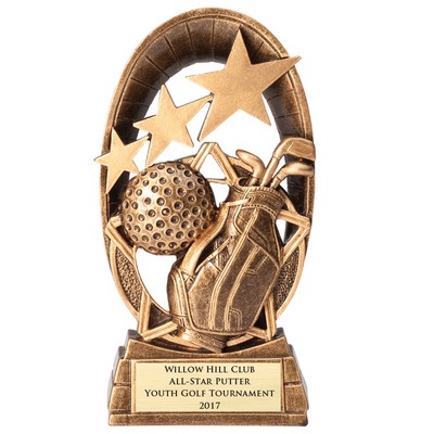 6 ½" Antique Gold Golf Star Resin Trophy