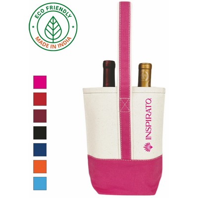 2 Bottle Premium 16 oz Canvas Wine Tote Bag | Travel Gift Carrier Pink (8.5x10x3.5)