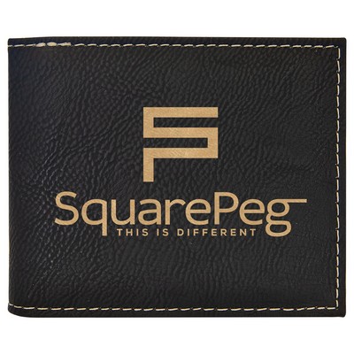 Black/Gold Leatherette Bi-Fold Wallet w/ Flip ID Display
