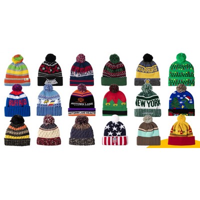 Premium Knit Beanie With Cuff Pom Winter Hats