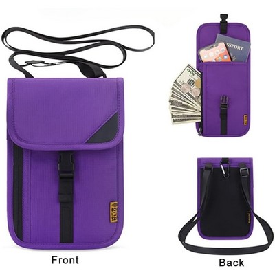 RFID Blocking Nylon Travel Neck Pouch Passport Holder