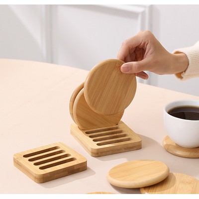 Natural Bamboo Coaster Holder 4 Pieces