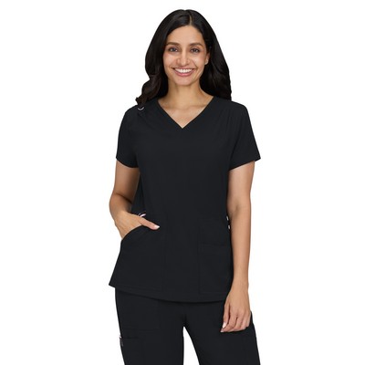 koi - Solis - Women's Ribbed 4-Pocket V-Neck Sari Top