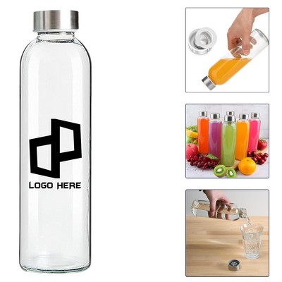 16Oz Glass Water Bottles W/ Stainless Steel Caps