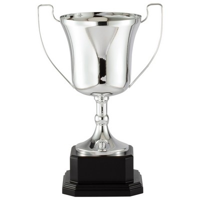 11 1/2" Polished Silver Italian Trophy Cup on Ebony Finish Wood Base