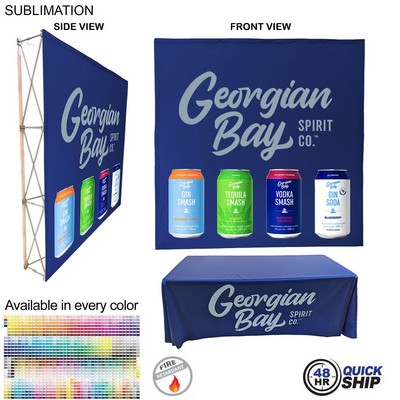 48Hr Quick Ship -Trade Show Booth Package Ultra, 7.5' Straight Fabric Wall and Premium 6' Tablecloth