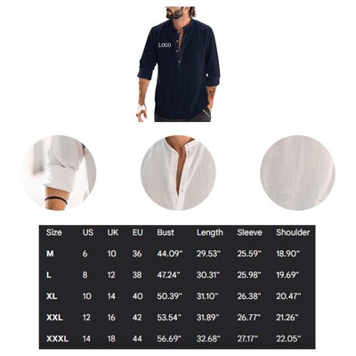 Classic Stand Neck Linen Shirt (M-3XL)