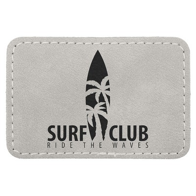 Rectangle Premier Engraved Patch with Adhesive, Light Gray Faux Leather, 3" x 2"