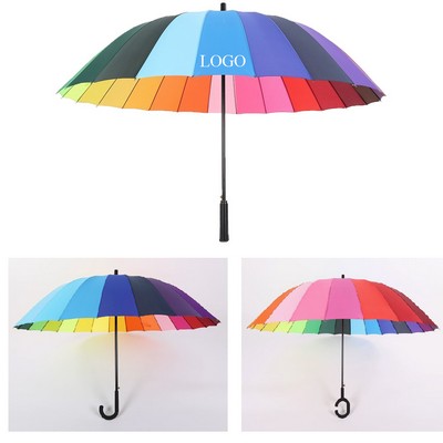 24 Ribs Long Handled Rainbow Umbrella