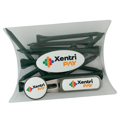 Clear Pillow Pack Golf Gift Set - Divot Tool, Ball Marker & Tees