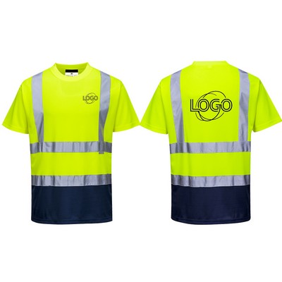 Hi-Vis Contrast T-Shirt Reflective Tape Safety Mesh Work T-Shirt