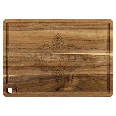 13.75" x 9.75" Acacia Cutting Board with Drip Ring and Corner Hole