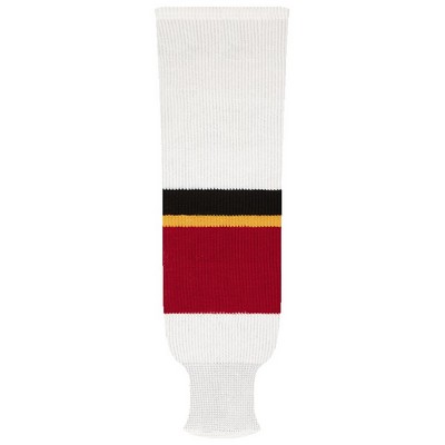Calgary Pro Series White & Red Home Socks w/Gold & Black Stripes
