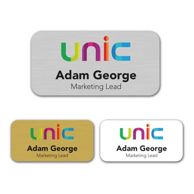 3" x 1 1/2" Aluminum Name Badge w/Full Color Imprint & Personalization