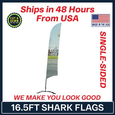 16.5' Shark Flag - Single-Sided W/Black X Base - Made in the USA