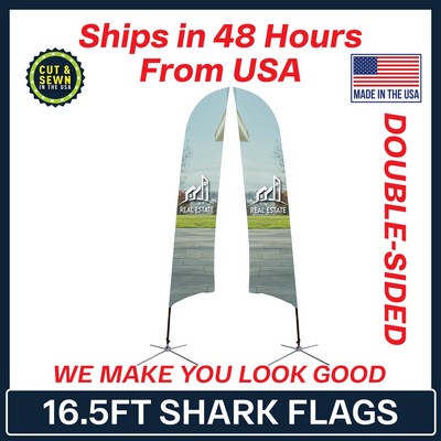 16.5' Shark Flag - Double-Sided W/Chrome X Base - Made in the USA