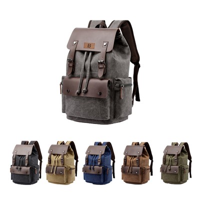 Canvas Leather Vintage Drawstring Backpack