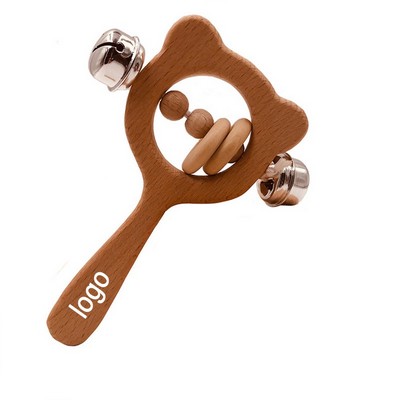 Engraved Name Baby Educational Rattle - Animal-Shaped Wooden Toy for Early Learning
