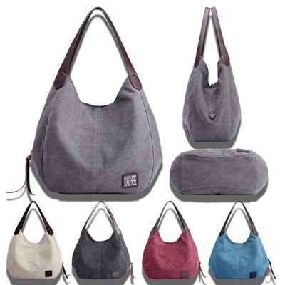 Multi-Pocket Canvas Tote Bag