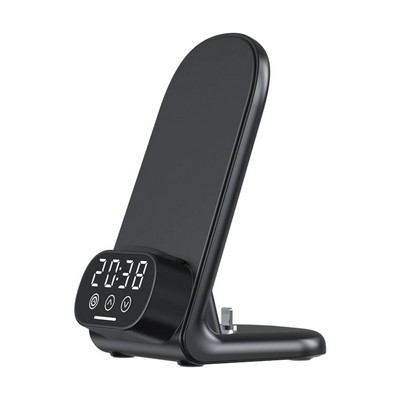 15W Qi Fast 3" 1 Wireless Charger Phone Stand with Clock