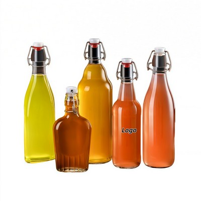 Clear Locking Glass Bottle with Airtight Seal for Home Fermentation and Beverage Storage