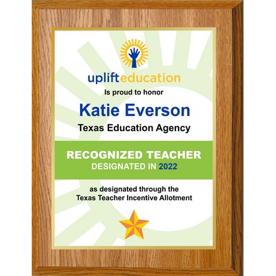 10 1/2" x 13" Oak Finish Plaque w/ Full Color Sublimated Imprint and Back Plate
