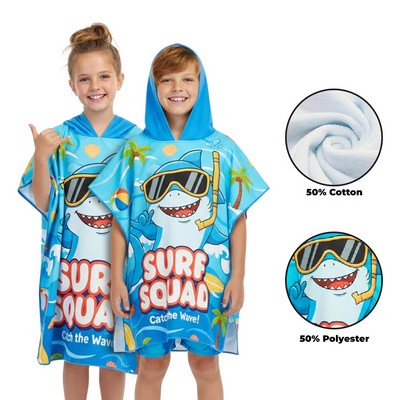 Kids' Full Color 400GSM Hooded Bath Towel Poncho