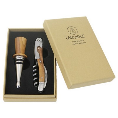 Laguiole Deluxe Gift Set w/Olivewood Brown Corkscrew & Stopper