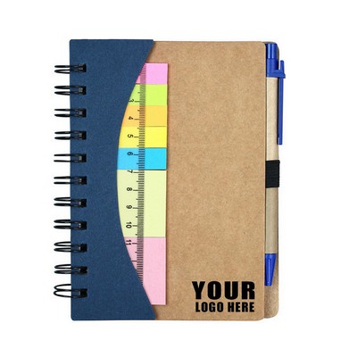 Eco-Friendly Kraft Paper Cover Refillable Sticky Note Notebook W/ Pen