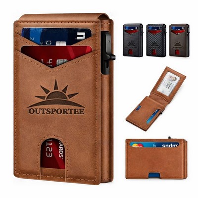 Leather Magnetic RFID Pop Up Bifold Card Holder Wallet