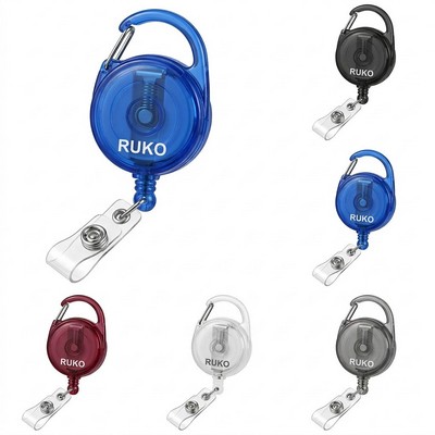 Transparent Round Carabiner Retractable Badge Reel with Belt Clip