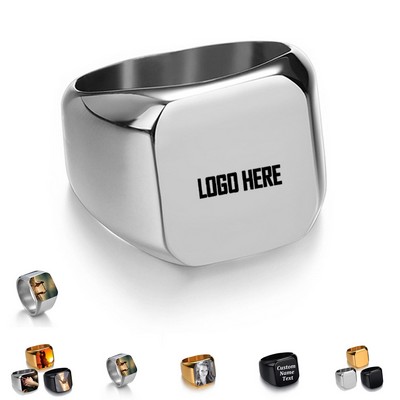 Stainless Steel Square Signet Biker Rings