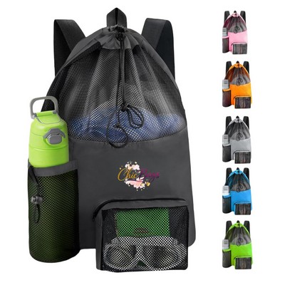 Waterproof Mesh Beach Bag Drawstring Backpack