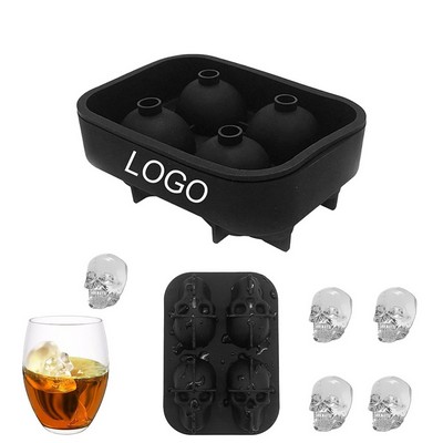 3D Skull Silicone Ice Cube Tray 4 Cavity Food Grade Ice Mold
